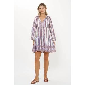 Oliphant White Mini Dress with Purple and Pink Print